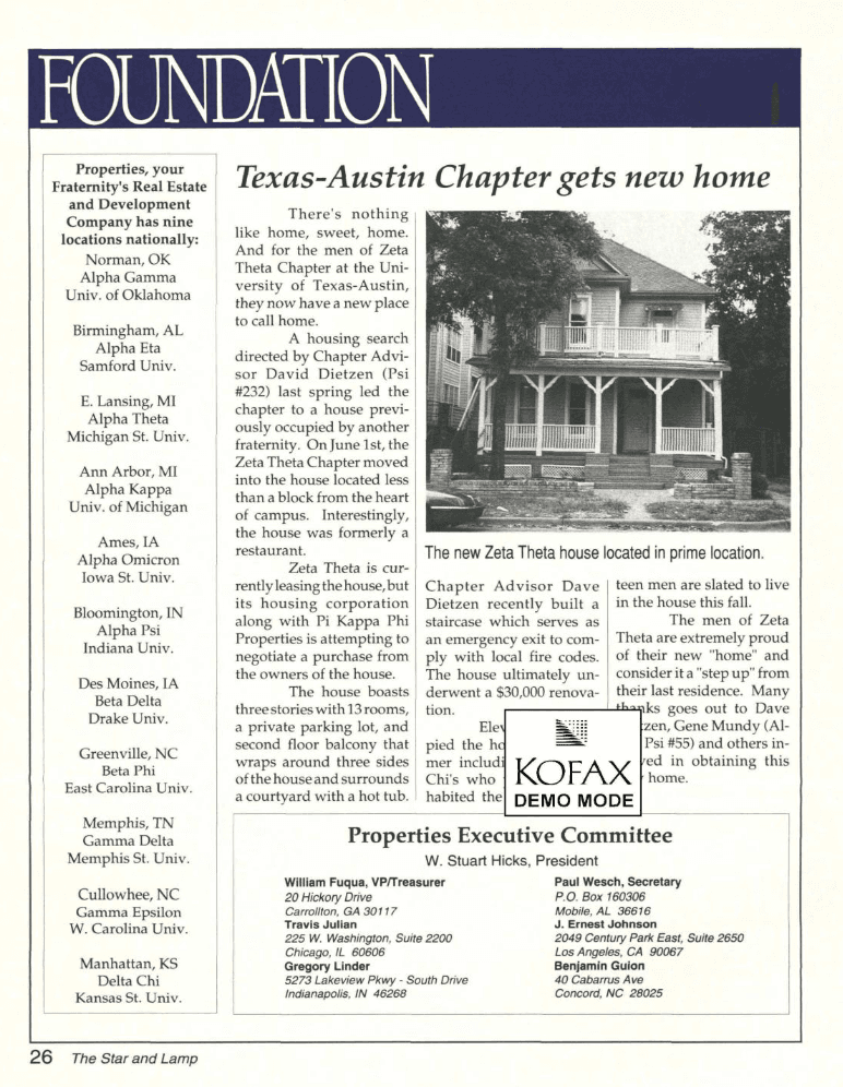 Zeta Theta gets a new home, 1991